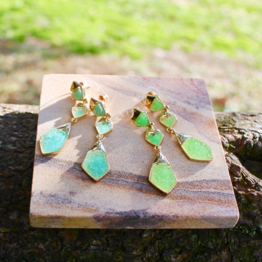 New Trio Arrowhead Geometric Druzy Stone Earrings - Picture 10 of 10